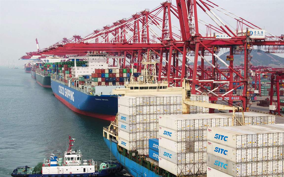Container vessel at a cargo terminal